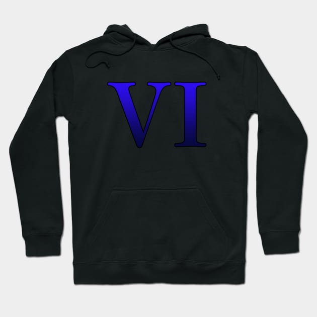 Blue Roman Numeral 6 VI Hoodie by Numerica